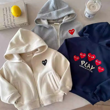 韩版ins儿童连帽卫衣男女宝宝外套上衣拉链开衫爱心秋冬新款外套