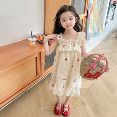 女童吊帶連衣裙2024新款夏裝兒童韓版洋氣寶寶夏季背帶無袖公主裙