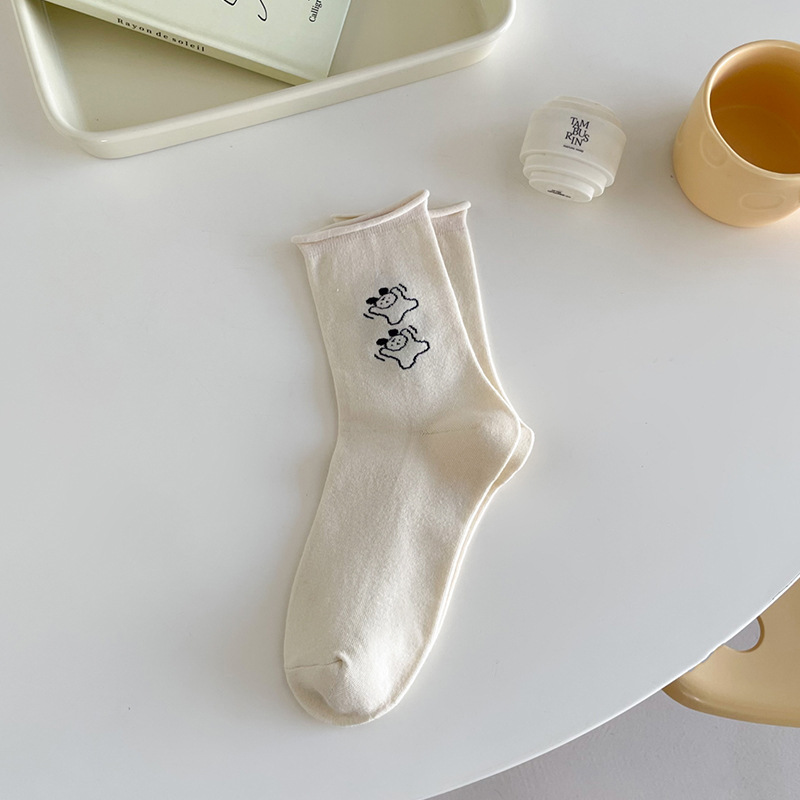 Suxinaimin Otoño e Invierno de dibujos animados perro lindo mediados de la pantorrilla calcetines de longitud niñas todo partido calcetines de moda Maillard usar calcetines