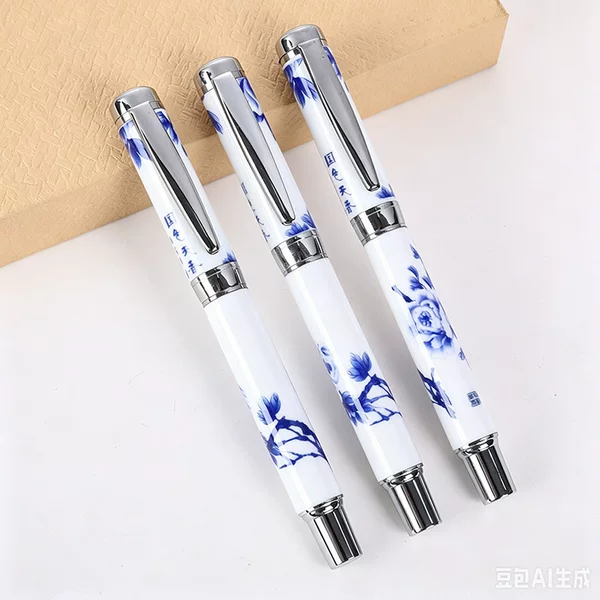 Ancient style ceramic pen holder signature pen printing logo national color sky fragrance blue and white porcelain gel pen advertising gift business Pen