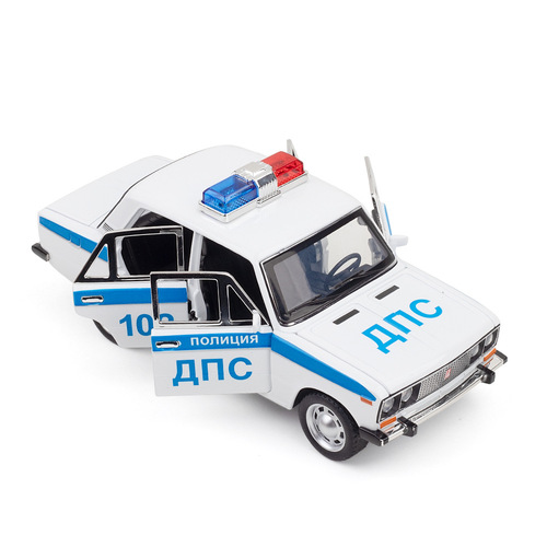 (Box-packed) 1:24 Scale 2106 Police Car Alloy Car Model Decoration—Live Stream