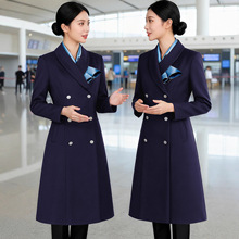 藏蓝色羊毛大衣女冬季新款珠宝店导购工作服前台职业加厚毛呢外套