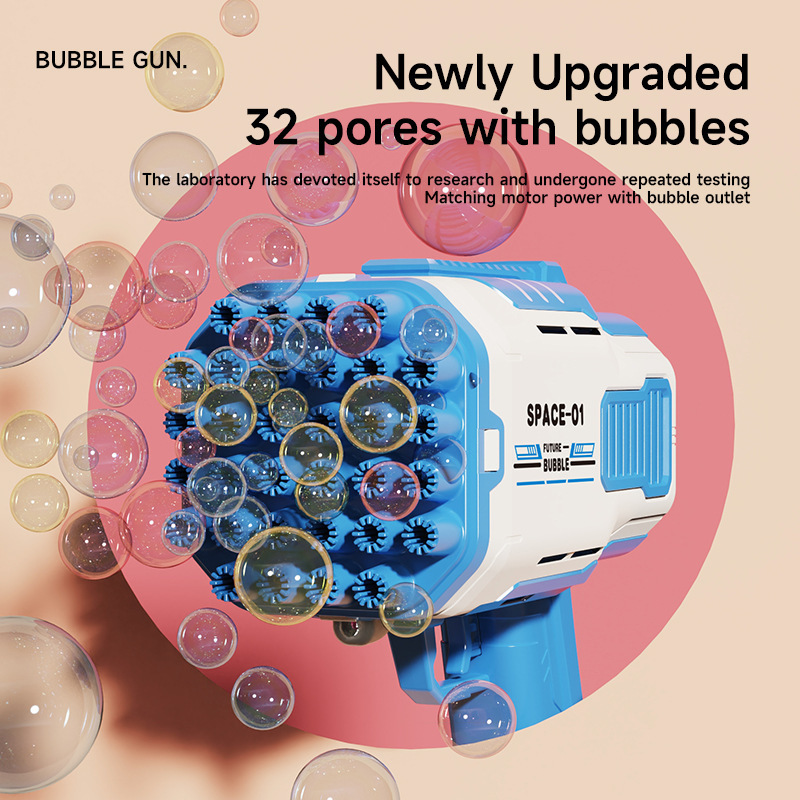 New Cross-border Electric Handheld Gun For Children, 32-hole Internet-famous Machine, Wholesale Multi-hole Bubble Maker_voghion.com