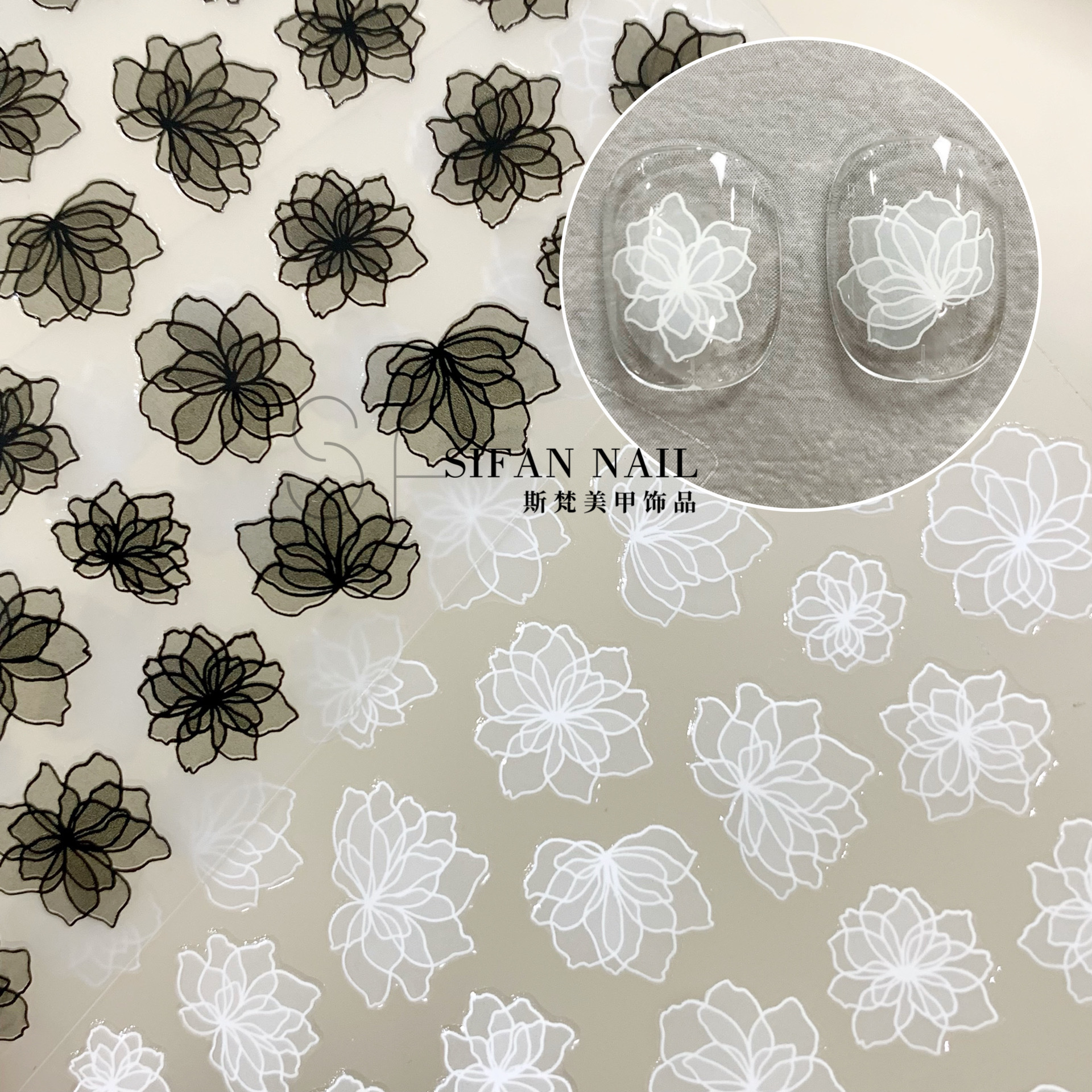 Adhesive white brand sticker for manicure