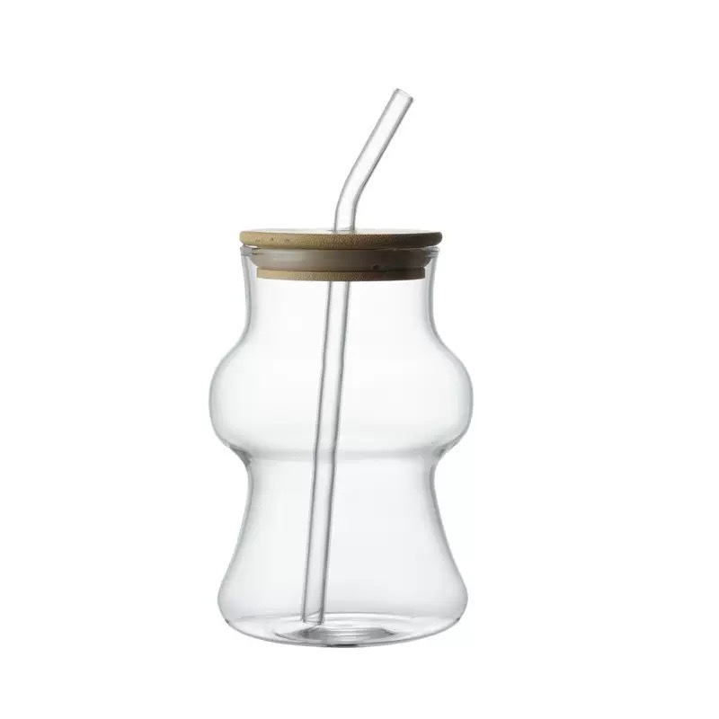 Linterna taza de paja de bambú cubierta de madera alta taza de vidrio de borosilicato taza de bebida de jugo taza de leche taza de rayas rojas de aire image 6