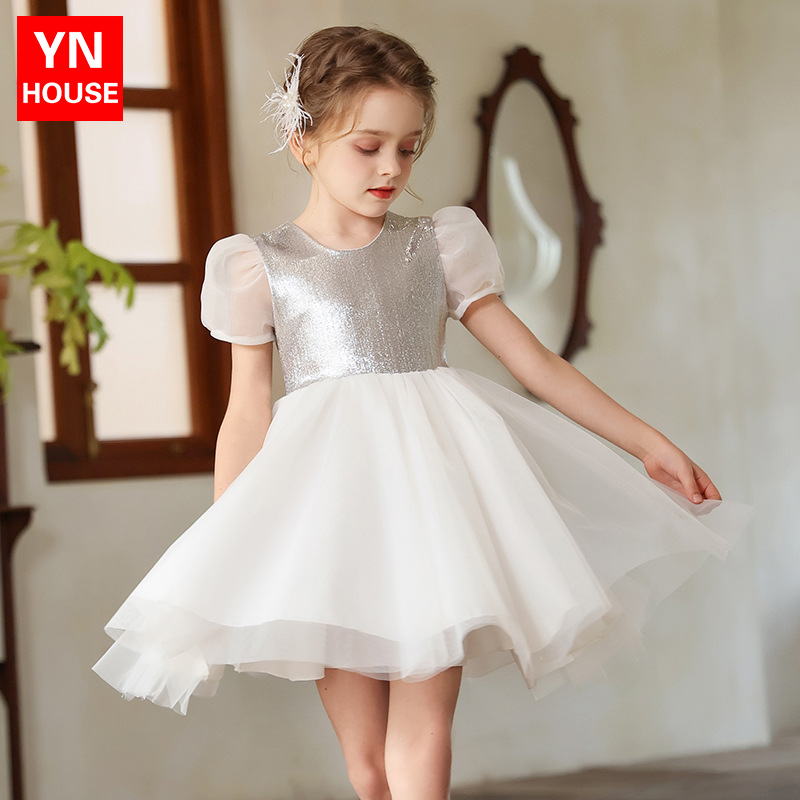 Falda de vestir para niños, verano nuevo estilo, vestido de niña, vestido de princesa de malla, vestido de niña de flores, falda de ropa para niños