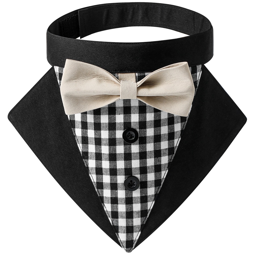 Transfronterizo nueva tela escocesa ropa para mascotas traje triángulo toalla guapo mascota perro saliva toalla boda mascota triángulo toalla