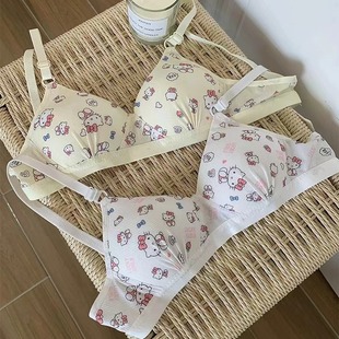 Girl's underwear cartoon cute sweet triangle cup small chest gathered students comfortable upper support breathable non-rimless bra