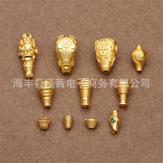s925银古法金工艺三通串珠配件diy手链项链佛塔星月菩提文玩配饰