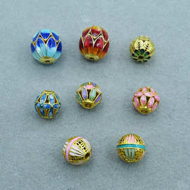 镂空景泰蓝钱币掐丝隔珠转运珠手串手链diy饰品挂件吊坠铜镀金