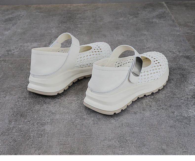 Sandal Mary Jane nữ da bò thật đế dày tăng chiều cao — màu be chi tiết 15