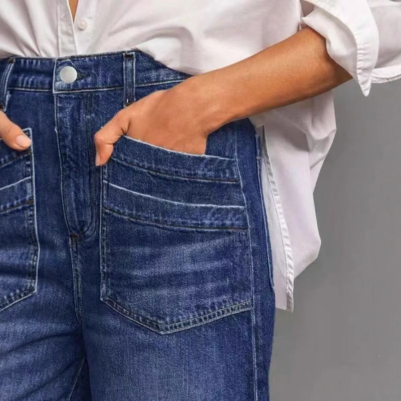 Jeans de Pierna Ancha para Mujer de Mezclilla de Algodón, Cintura Media y Corte Relajado
