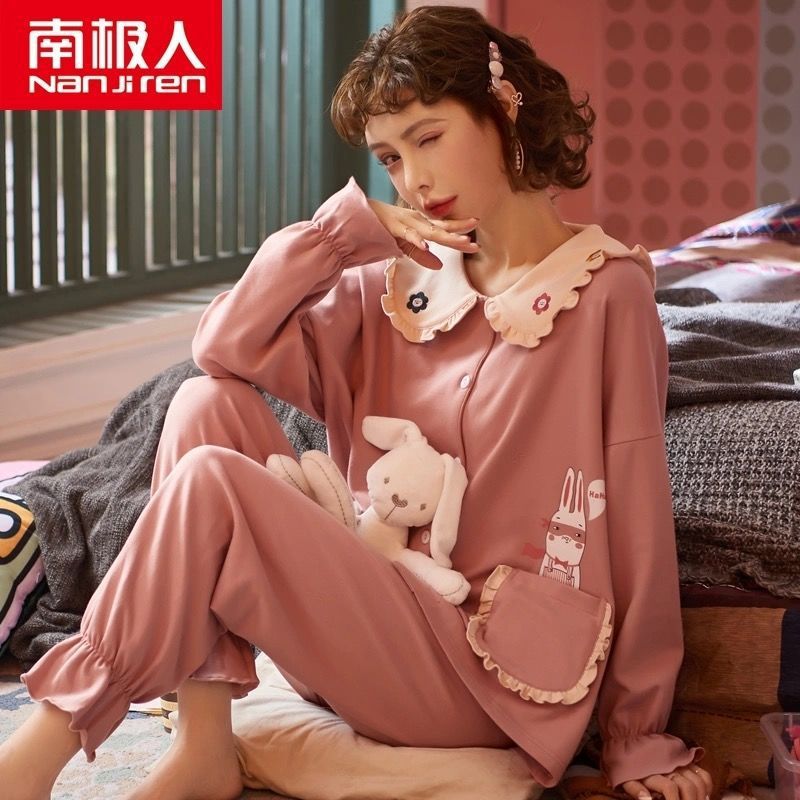 Algodón pijamas de primavera y otoño manga larga traje verano nuevo estudiante estilo coreano suelta desgaste dos