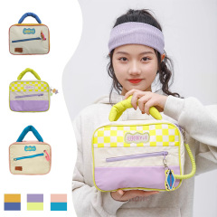New cute contrasting color high-value cosmetic bag portable large-capacity high-end fashion folding toiletry storage bag for women