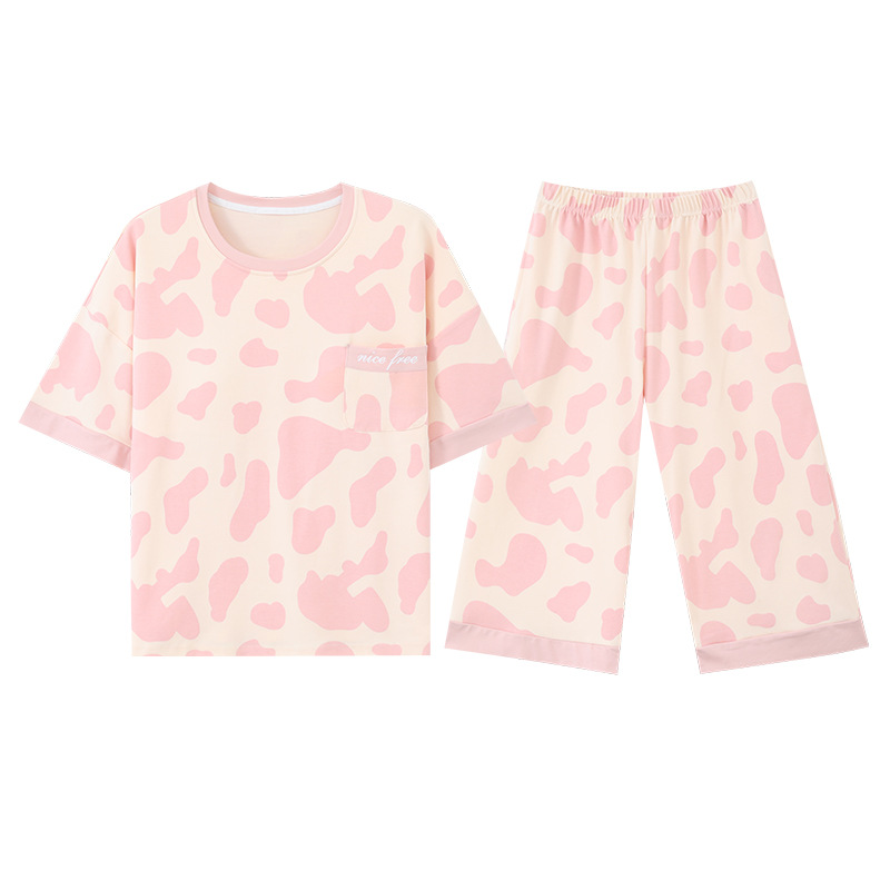 Gordo mm pijamas de talla grande para mujer verano con almohadilla para el pecho de manga corta suéter fino versión coreana suelta para usar traje de servicio a domicilio