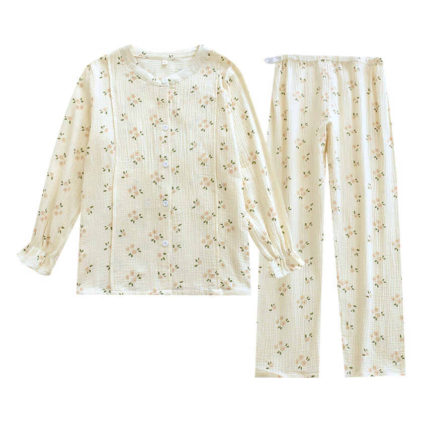 Algodón confinamiento ropa nueva extra grande lavado gasa ropa primavera, verano y otoño delgada enfermería pijamas crepe cubierta