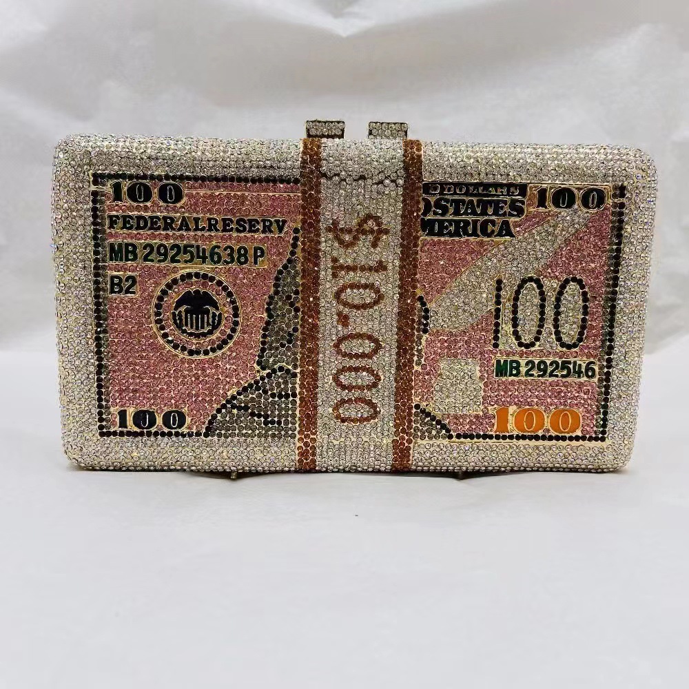 2021 bolsas de cena con diamantes en forma de dólar transfronteriza, bolsas horizontales de diamantes completas de estilo europeo y americano, bolsas de mujer cuadradas de diamantes