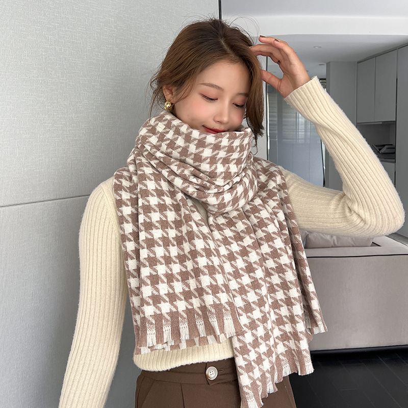 2022 Otoño e Invierno nueva bufanda de Cachemira houndstooth chal estilo coreano Dongdaemun engrosada bufanda de pareja caliente