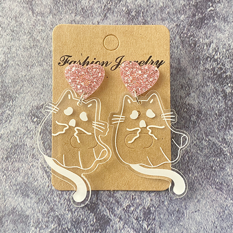 1 Pair Simple Style Cat Patchwork Arylic Drop Earrings display picture 1