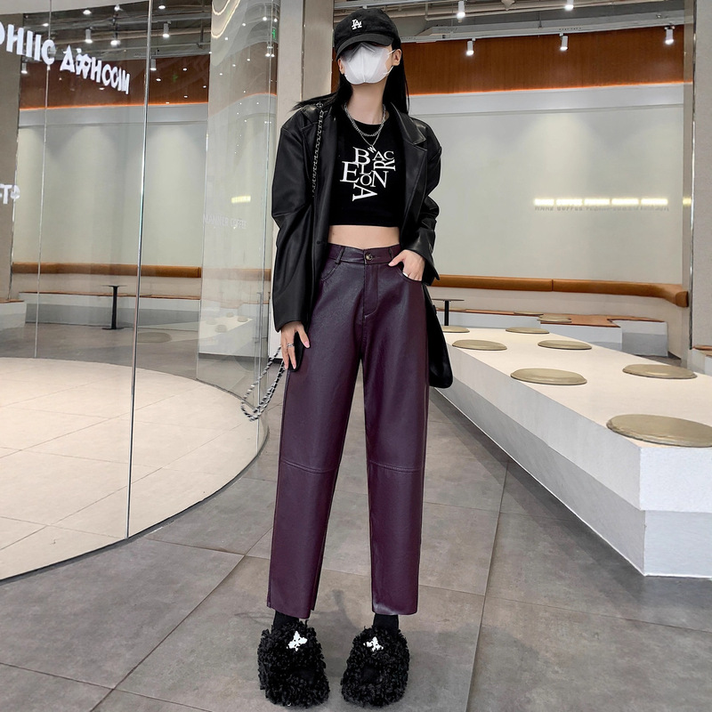 黑色PU皮裤女2025秋冬新款高腰九分气质靴裤休闲裤显瘦百搭直筒裤|undefined