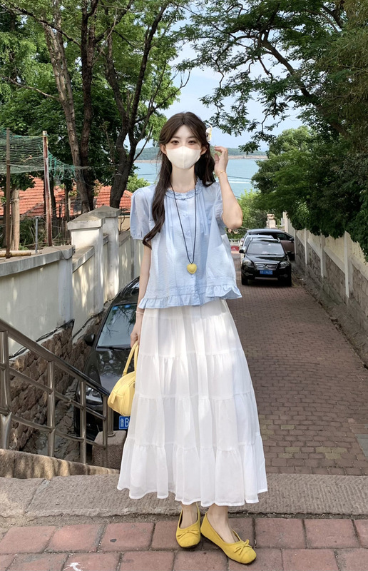 韓国カレッジスタイル2025夏韓国風小ぶりフレッシュ木耳襟万能ゆったりシャツ小柄シャツ|undefined