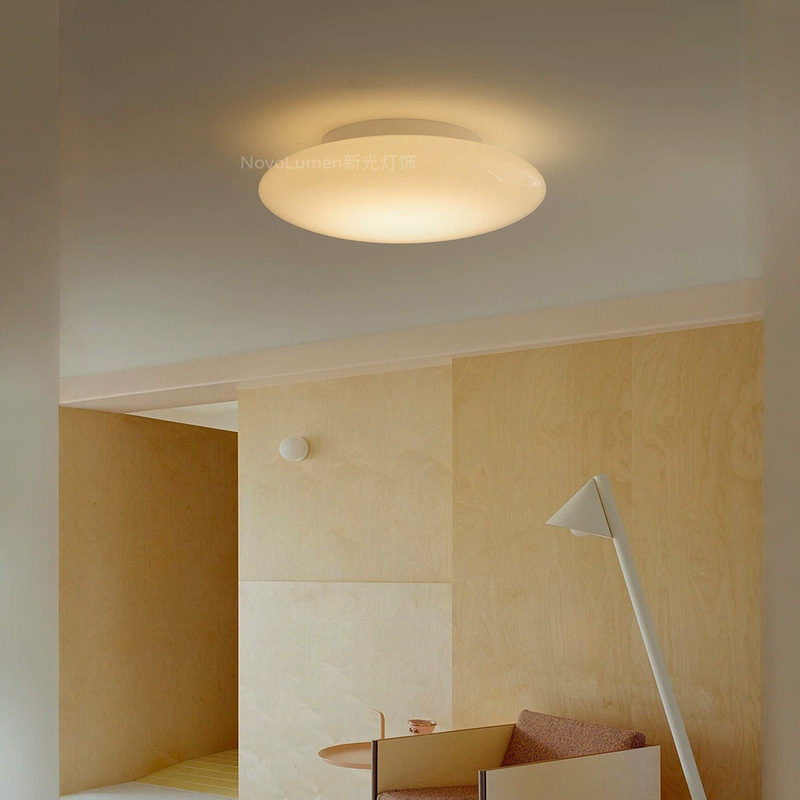 Italian Itka Designer Ceiling Light, Simple Modern Bedroom Ceiling Light, Cream White Jade Glass Round Lamp
