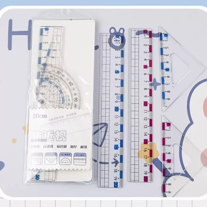 开学尺子套装小学生通用一年级套尺三角尺波浪直尺多功能量角器