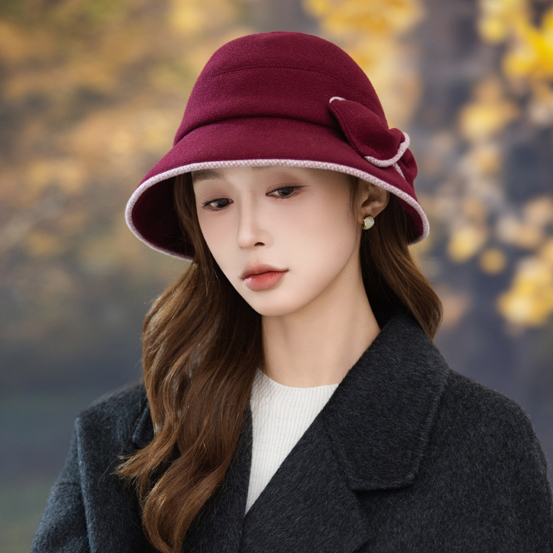 秋冬季帽子女休闲百搭渔夫帽名媛风时尚蝴蝶结盆帽气质优雅保暖帽|undefined