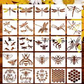 跨境热销蜜蜂图案绘画模板外贸蜻蜓昆虫类画画模板PET镂空模板