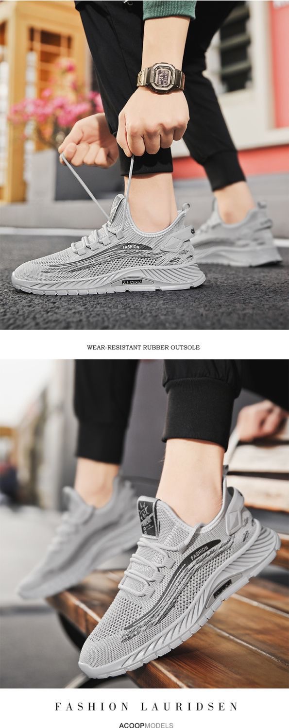 Chaussures de course respirantes Flyweave pour hommes, été, semelle souple, chaussures décontractées en maille, blanches et noires, à lacets, polyvalentes, pour jeunes_voghion.com
