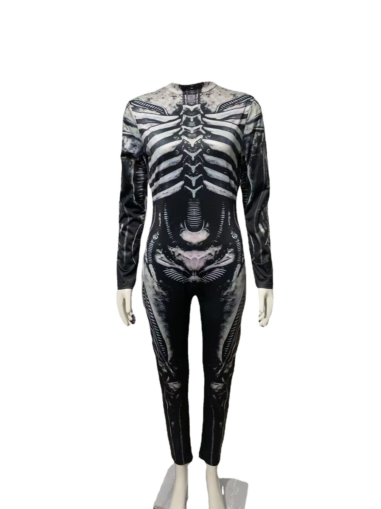 New Print Halloween Horror Human Skeleton Uniform Tight Jumpsuit Women