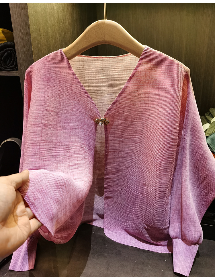 Áo khoác dáng rộng nữ tay lỡ cổ tròn chất liệu cotton thoáng mát — Màu hồng, màu xám, màu mơ chi tiết 11