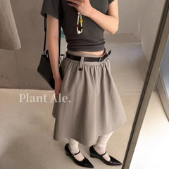 韓国東大門の新型高腰半身スカート一高品質百合カジュアル天糸傘スカートベルトR6045