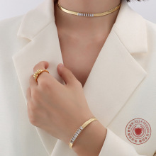 法式choker风格刀片链衔接方形锆钻项链手链饰品镀18真金手饰项饰