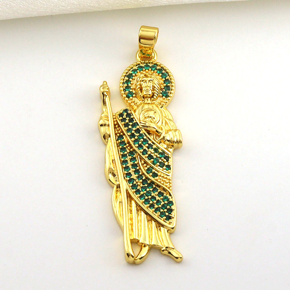 7g Weight Pendant Jewelry Making Type 14*45mm Jewelry Making Size Zircon Inlay Material DIY Jewelry Accessories Classification 1 Piece Quantity Copper Material Father St. Jude Pattern All Seasons Season Plating Design Glam, Retro Style 1 Piece 14*45mm Copper Zircon Father St. Jude Pendant 8
