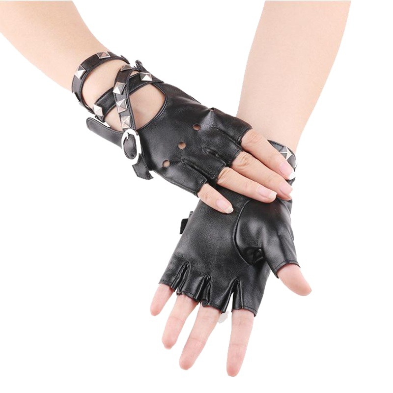 Guantes de baile fresco de cadena larga de cuero de las mujeres punk sexy nightclub rendimiento pole dance guantes transfronterizos