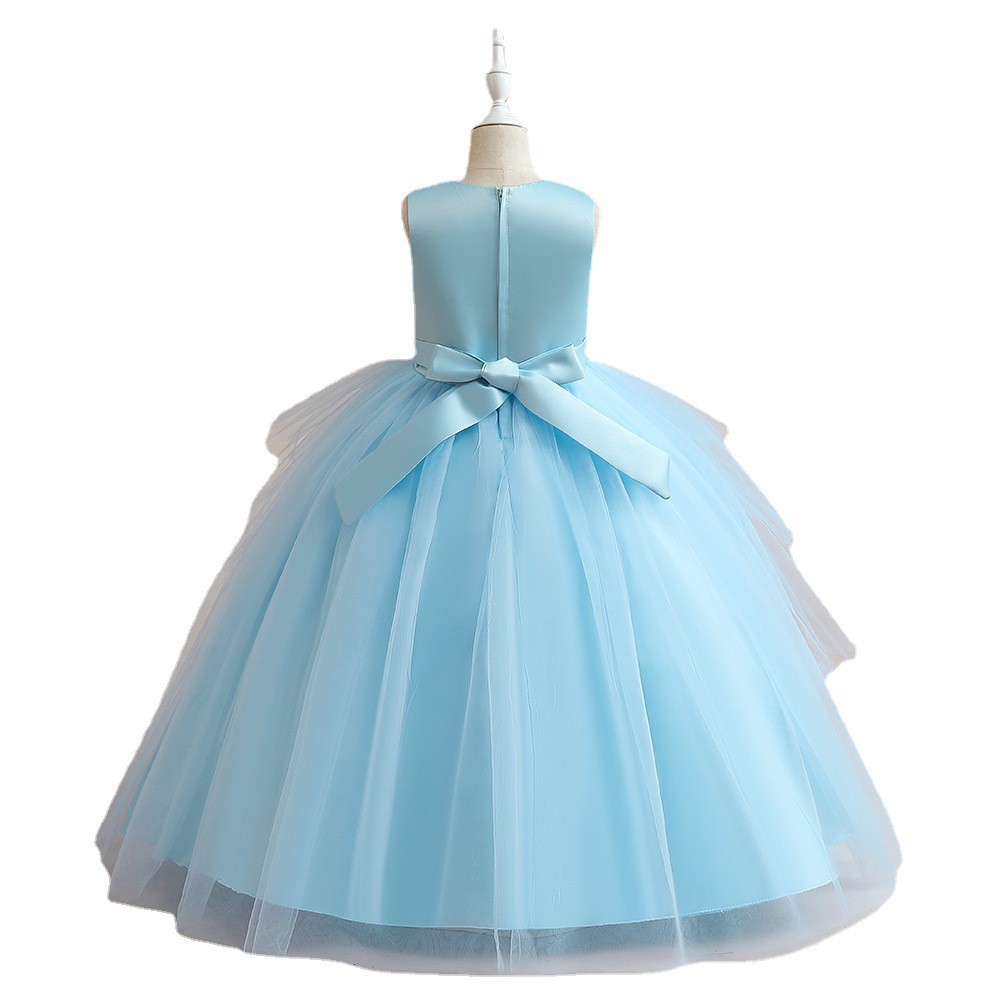 Europa y América nuevo vestido de niña de las flores en stock niñas Vestido largo de la princesa niños medianos y grandes malla pettiskirt vestido de los niños