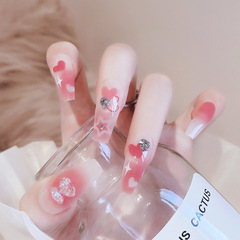 New Arrival Cute Bear & Heart Design Long-Style Ready-to-Wear Fake Nails—Removable Nail Tips for Wearable Art X75