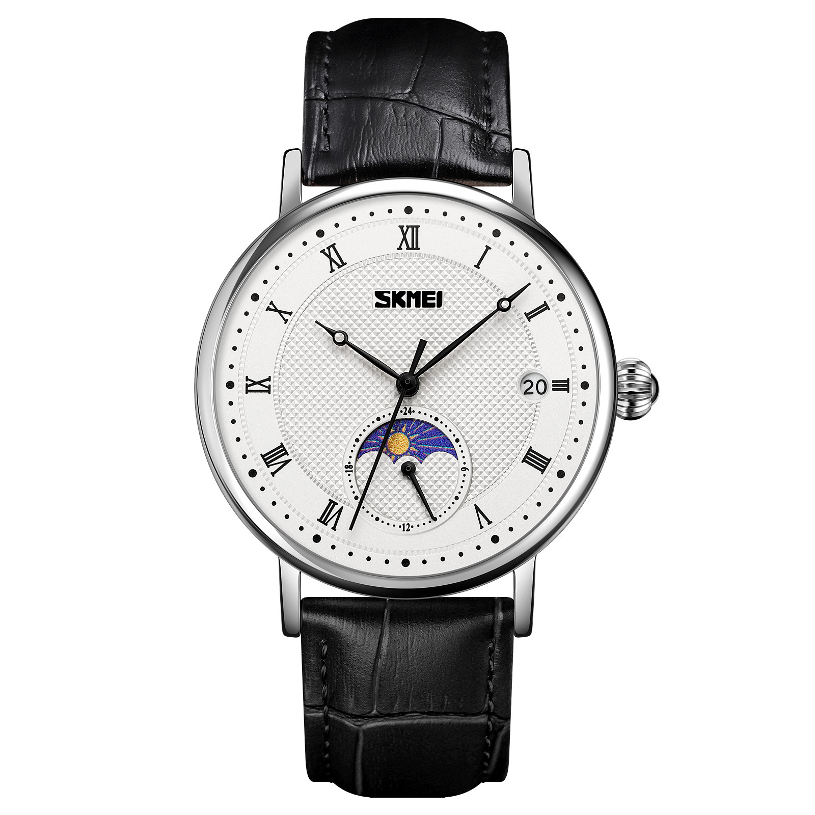 Momento de negocios de los Estados Unidos reloj de hombre correa calendario multifuncional fase lunar relojes de pulsera personalizados transfronterizos fábrica de fuente mayorista