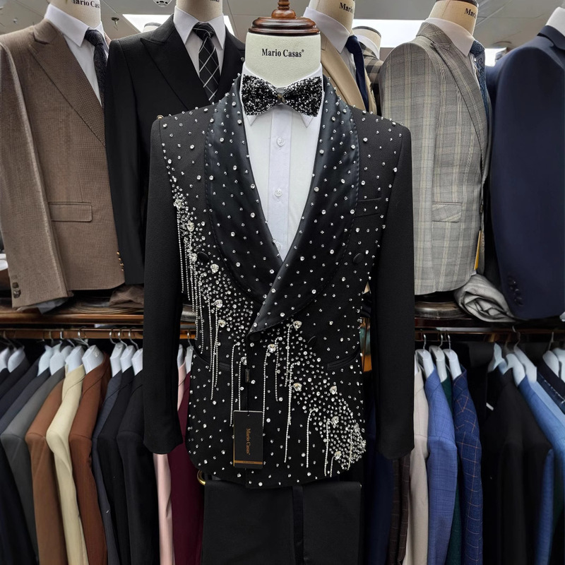 Man Suit European and American Export Cross-Border Fashion New Men's Wedding Hand-Sewn Men's Suit Dress 2-Piece Set