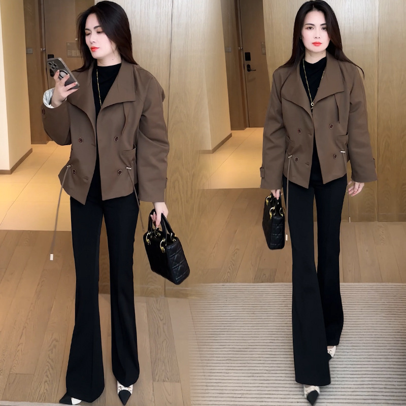 短款风衣女2025秋季新款时尚小个子高级感洋气质上衣双排扣短外套|undefined
