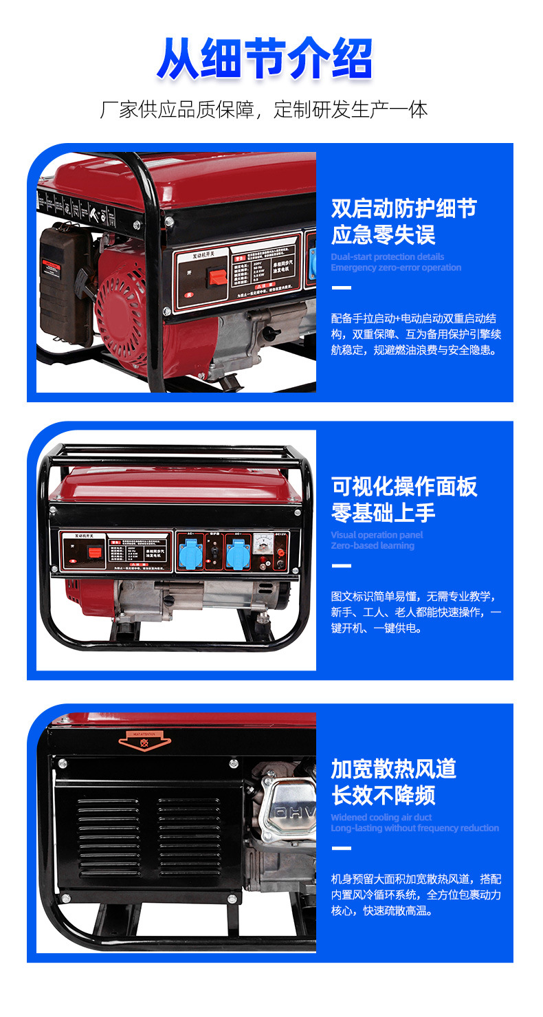 Portable gasoline generator, small-sized for home use, outdoor camping, silent, three-phase, 380v, high-power emergency power supply