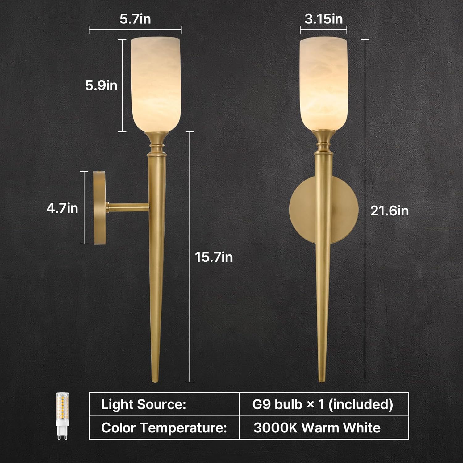 Aplique de Pared de Mármol Natural de Piedra Natural y Hierro, Iluminación Superior e Inferior, LED, para Dormitorio y Cabecera de Cama image 13