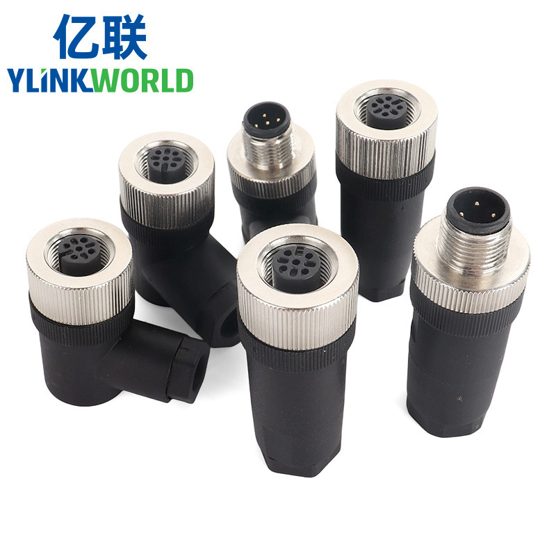 M12 Assembled Waterproof Connector 3456812 Pin Male and Female Straight and Angled M12 Aviation Plug Socket Solder-Free Docking