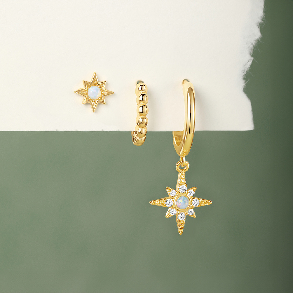 5g Weight 925 Sterling Silver Ear Needle Material Earrings Classification 3 Pieces Quantity Holiday, Travel, Selfie Occasion 925 Sterling Silver Material Geometric, Star Pattern Women's Gender Plating Design Simple Style Style 3 Pieces 925 Sterling Silver Geometric Star Earrings 13