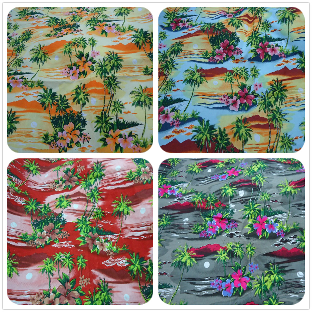 印花布 全棉印花布 夏威夷风格印花 椰树印花布 沙滩裤面料