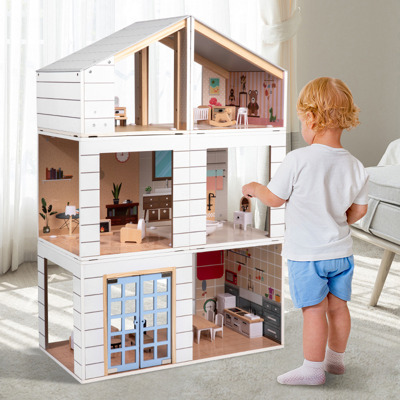 Realistic wooden family villa for double