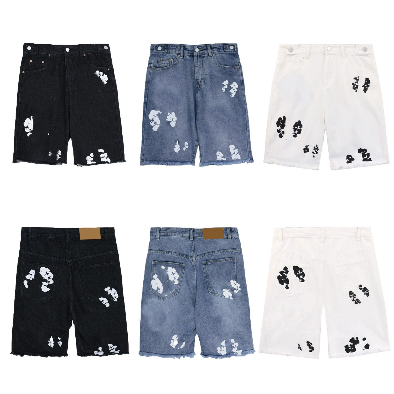 Джинсовые шорты свободного кроя с прямым кроем и узором «хлопковое облако» в уличном стиле, универсальные и повседневные.