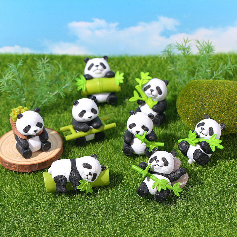 卡通PVC公仔可爱国宝熊猫微景观摆件装饰品摆件竹子熊猫玩偶
