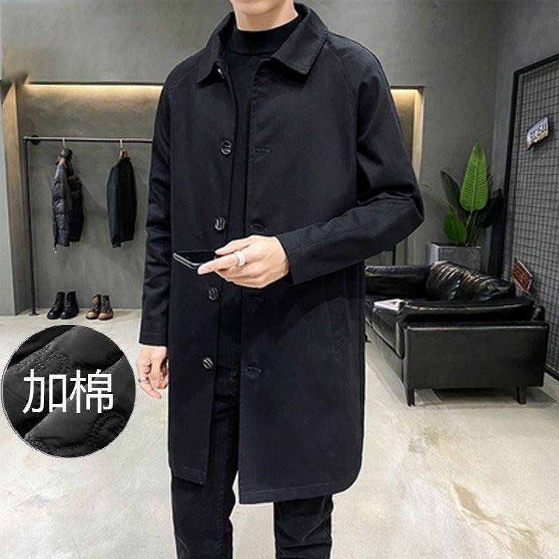 春秋季风衣男中长款外套男休闲宽松大衣高级轻熟潮牌帅气翻领大码|undefined